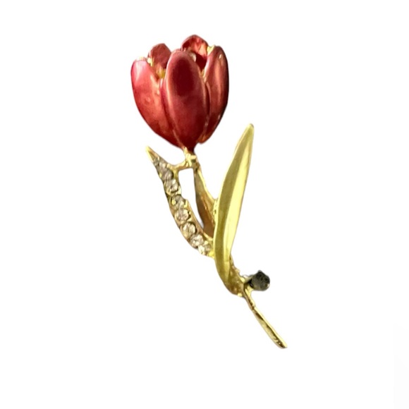 Tulip brooch pin gold tone and red NWT - Picture 1 of 2